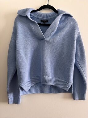 Periwinkle Collared V-Neck Knit Sweater